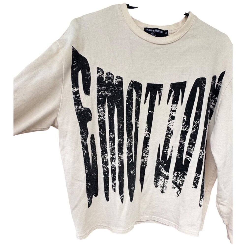 Mixed Emotion Cream Graphic Long Sleeve Shirt Medium Emotion Print